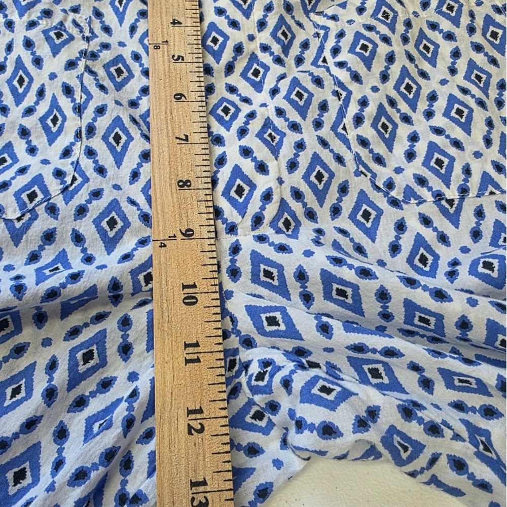 Zara Women Blue White Geometric Diamond Print Wide Leg High Rise Pants Size L - Picture 7 of 7